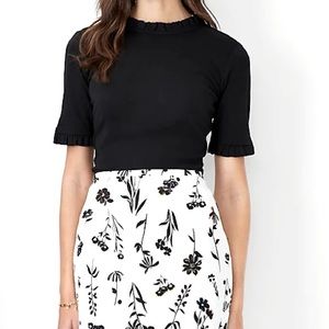 Petite Ruffle Neck Elbow Sleeve Top